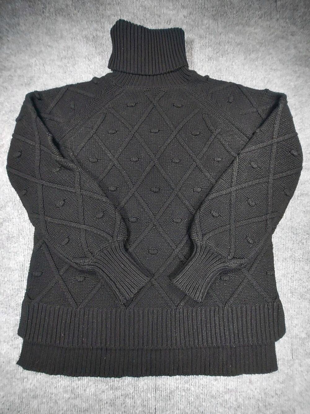 Tuckernuck Diamond Cable Knit Bobble Turtleneck Sweater Black Wool Cashmere XS
